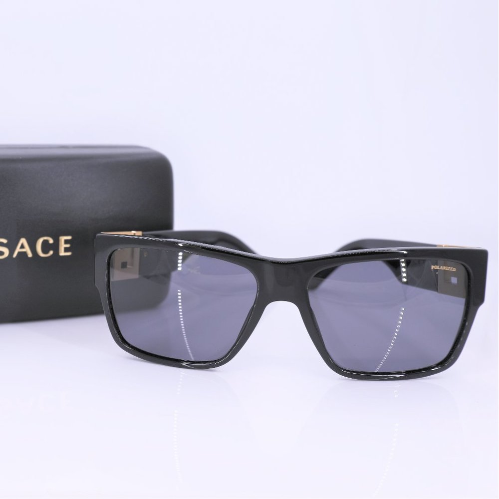 Versace Men's VE4296 Black Polarized Sunglasses